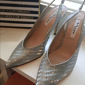 Silver sparkly NINA heels (Sz 9.5)